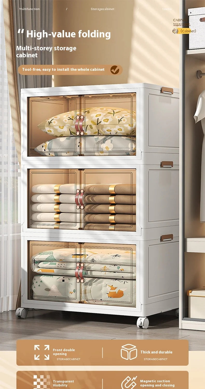 3/4/5 Layers Multifunction Folding Living Room Cabinet Closet Organizer With Wheel Stackable Large Capacity Storage Boxes