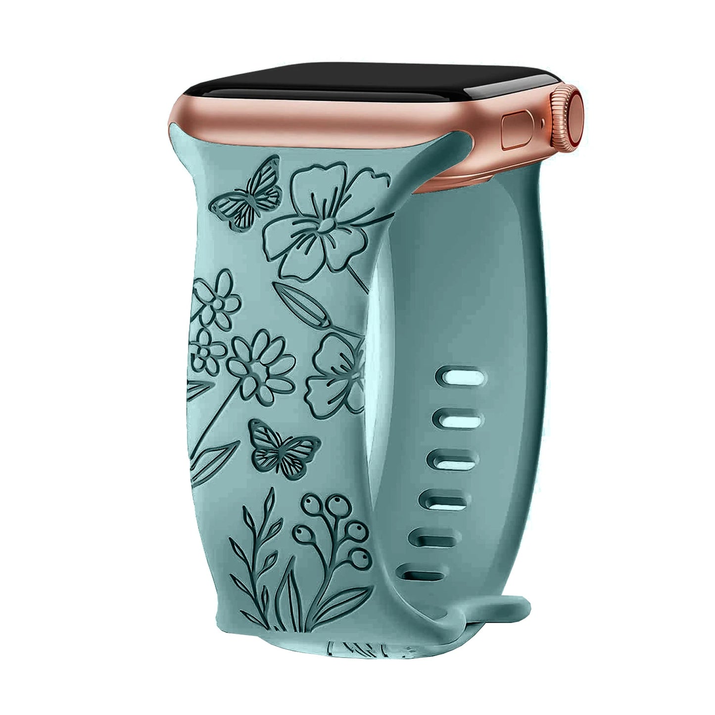 Floral Engraved Strap For Apple Watch Band 40mm 44mm