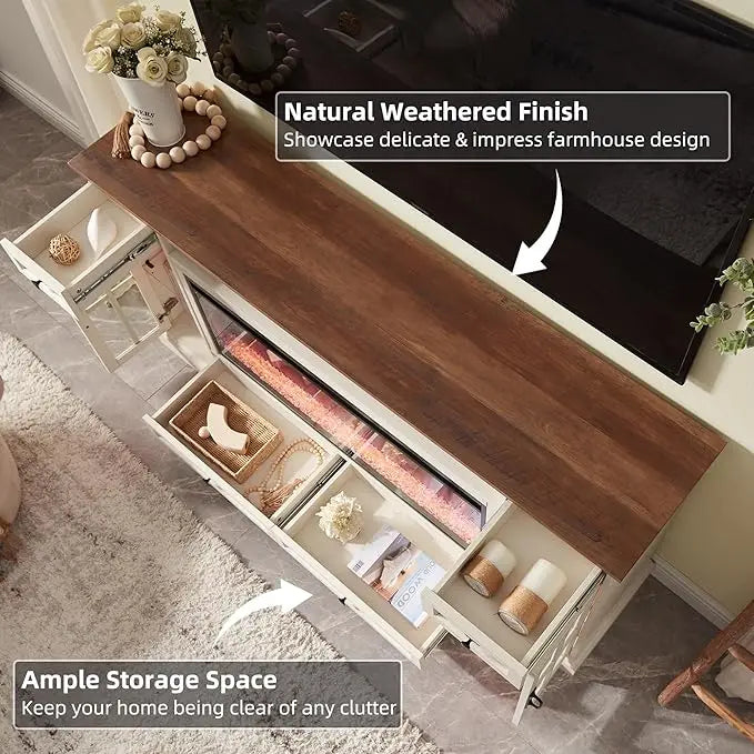 Fireplace TV Stand for 80 Inch TVFarmhouse Entertainment Center with 42" Fireplace & LED Lights Modern Media Console Table