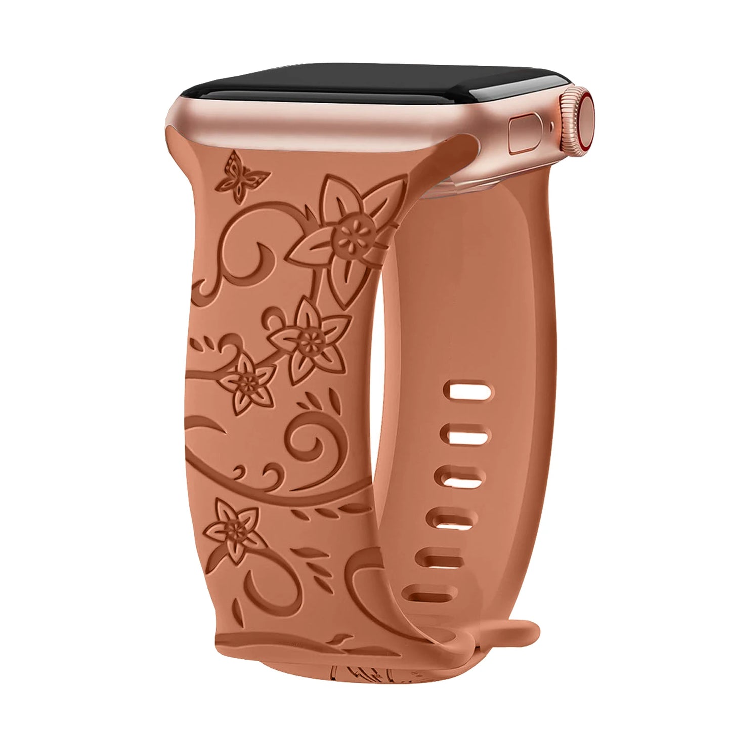 Floral Engraved Strap For Apple Watch Band 40mm 44mm