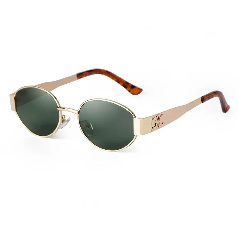 Retro Metal Frame Pilot Oval Sunglasses Women Men Brand Designer Vintage Round Sun Glasses Luxury 90s Green Lens Shades Male UV