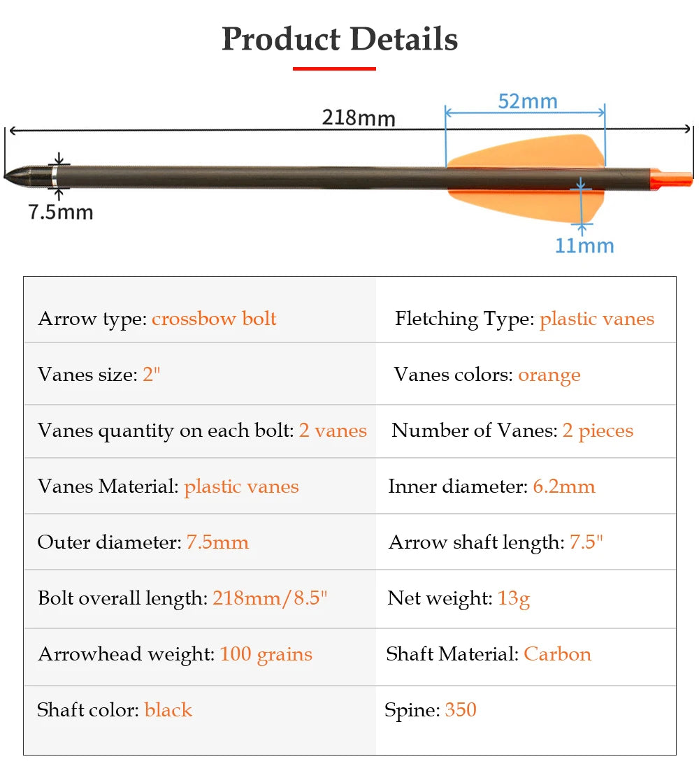 7.5/15 Inch Carbon Crossbow Bolts