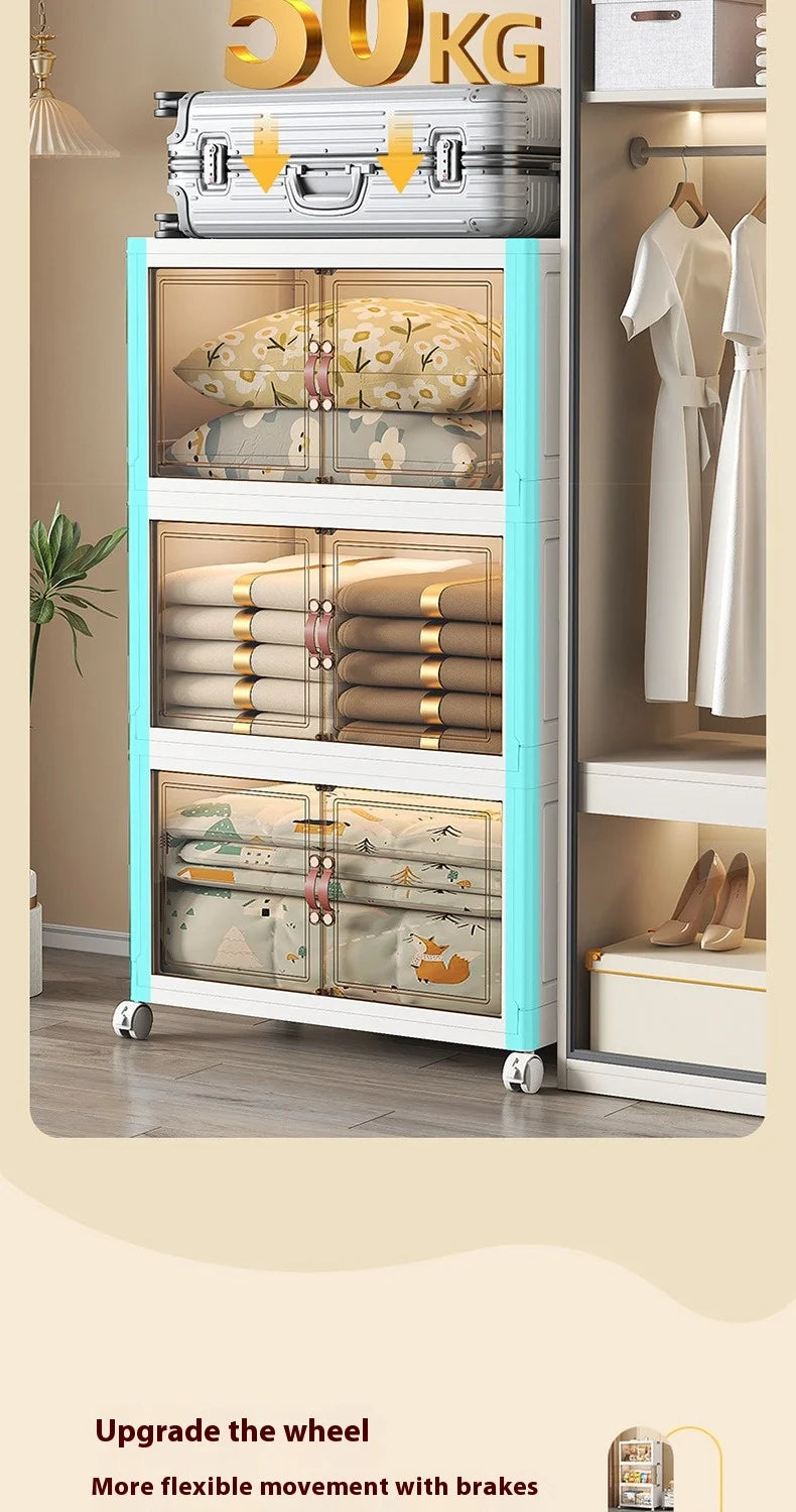 3/4/5 Layers Multifunction Folding Living Room Cabinet Closet Organizer With Wheel Stackable Large Capacity Storage Boxes