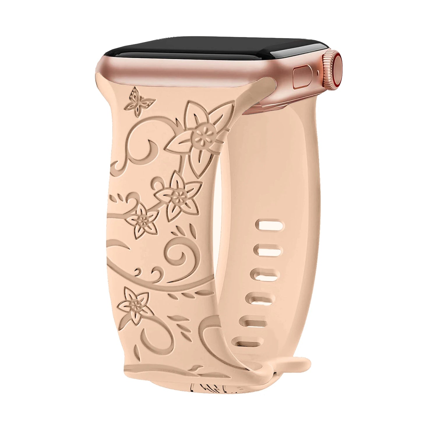 Floral Engraved Strap For Apple Watch Band 40mm 44mm