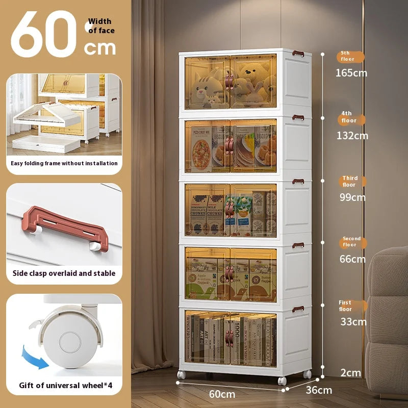 3/4/5 Layers Multifunction Folding Living Room Cabinet Closet Organizer With Wheel Stackable Large Capacity Storage Boxes