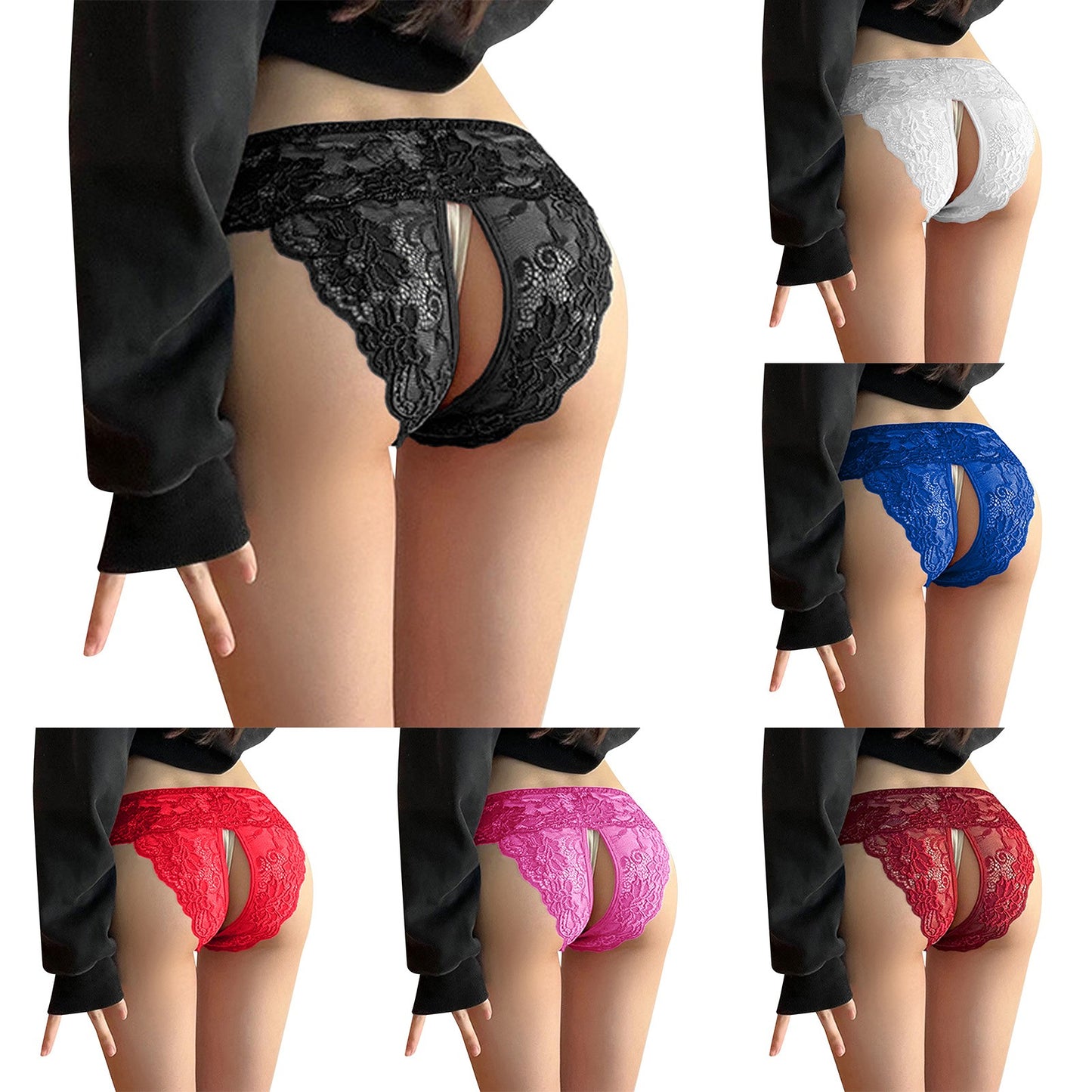 Plus Size 4XL Sexy Open Crotch Panties for Women Crotchless Underwear Thong Female Sexy Lingerie Lace Briefs
