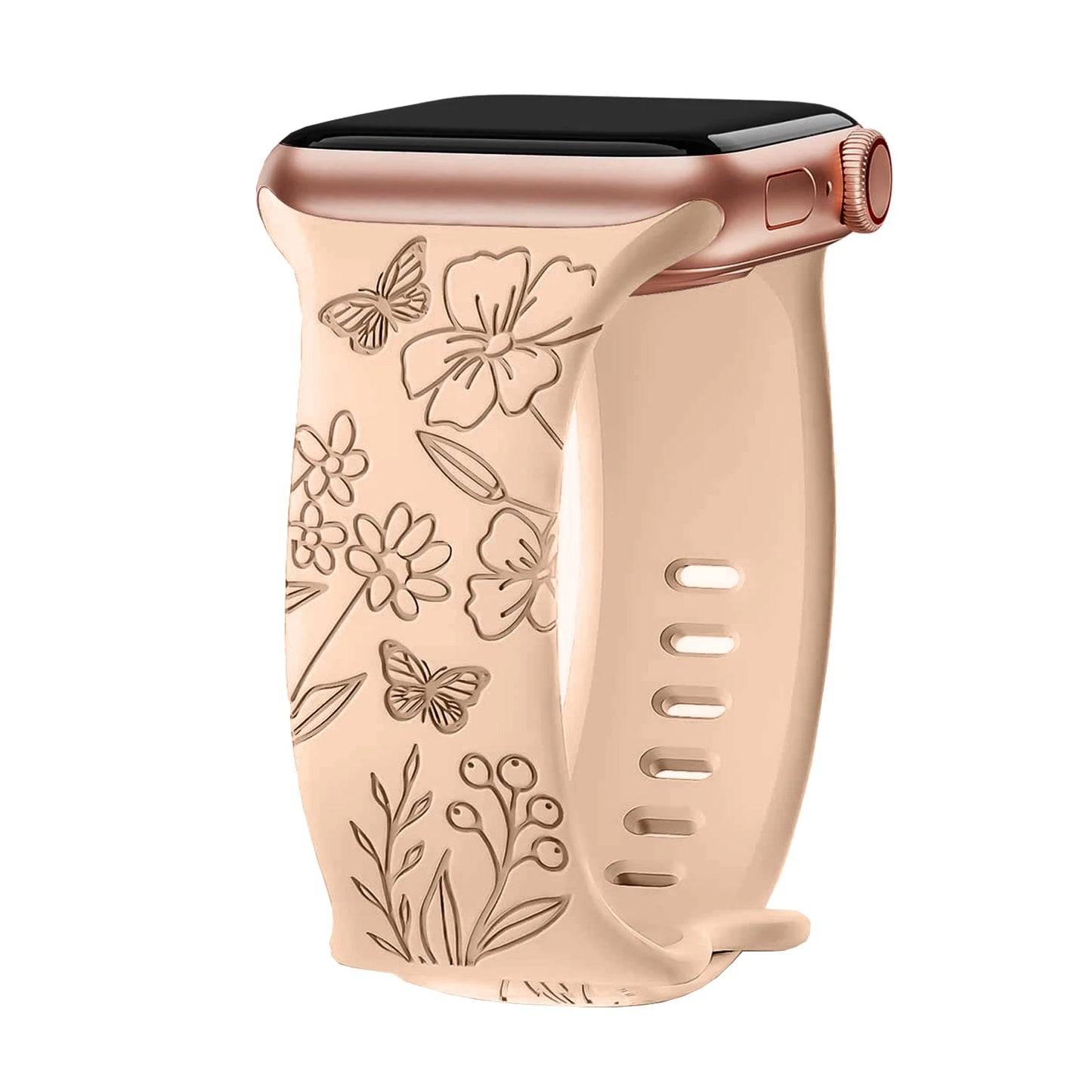 Floral Engraved Strap For Apple Watch Band 40mm 44mm