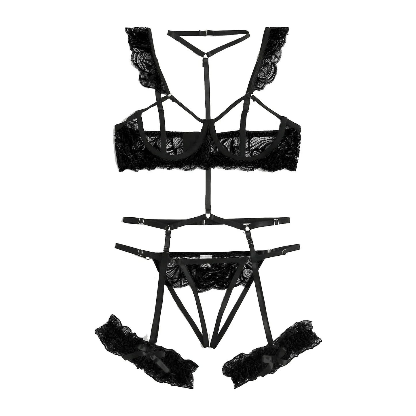 New Sexy Fashion Lace Lingerie Solid Color Embroidery Lace Garter Belt Leg Loop Erotic Intimates Temptation Slimming Underwear