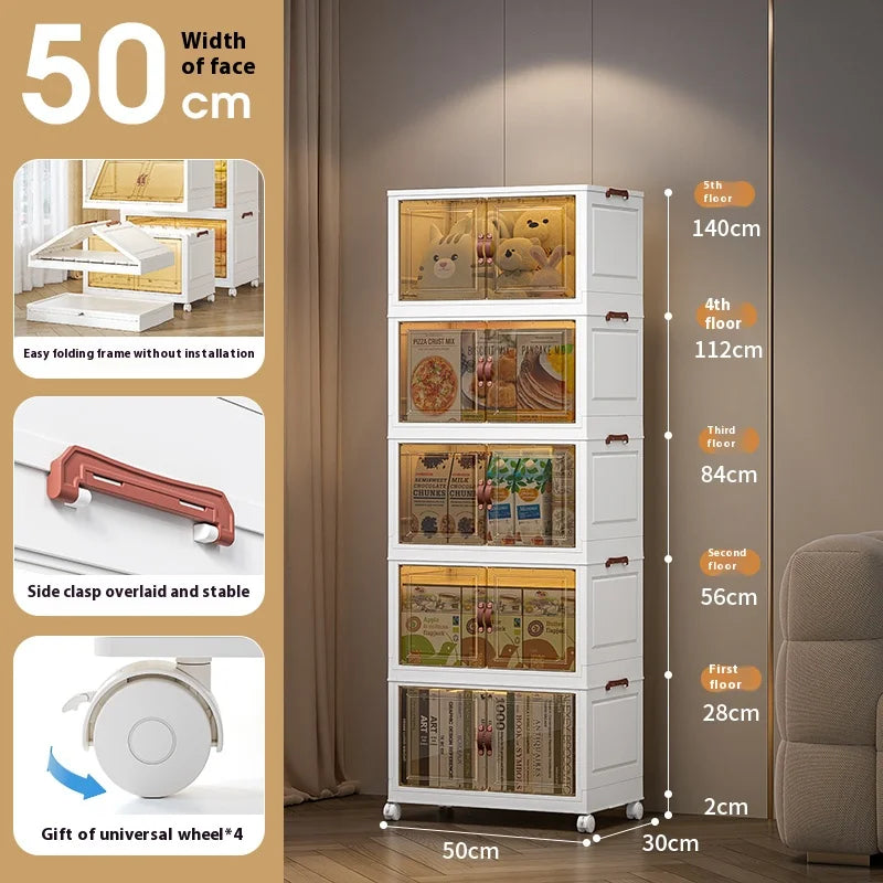 3/4/5 Layers Multifunction Folding Living Room Cabinet Closet Organizer With Wheel Stackable Large Capacity Storage Boxes