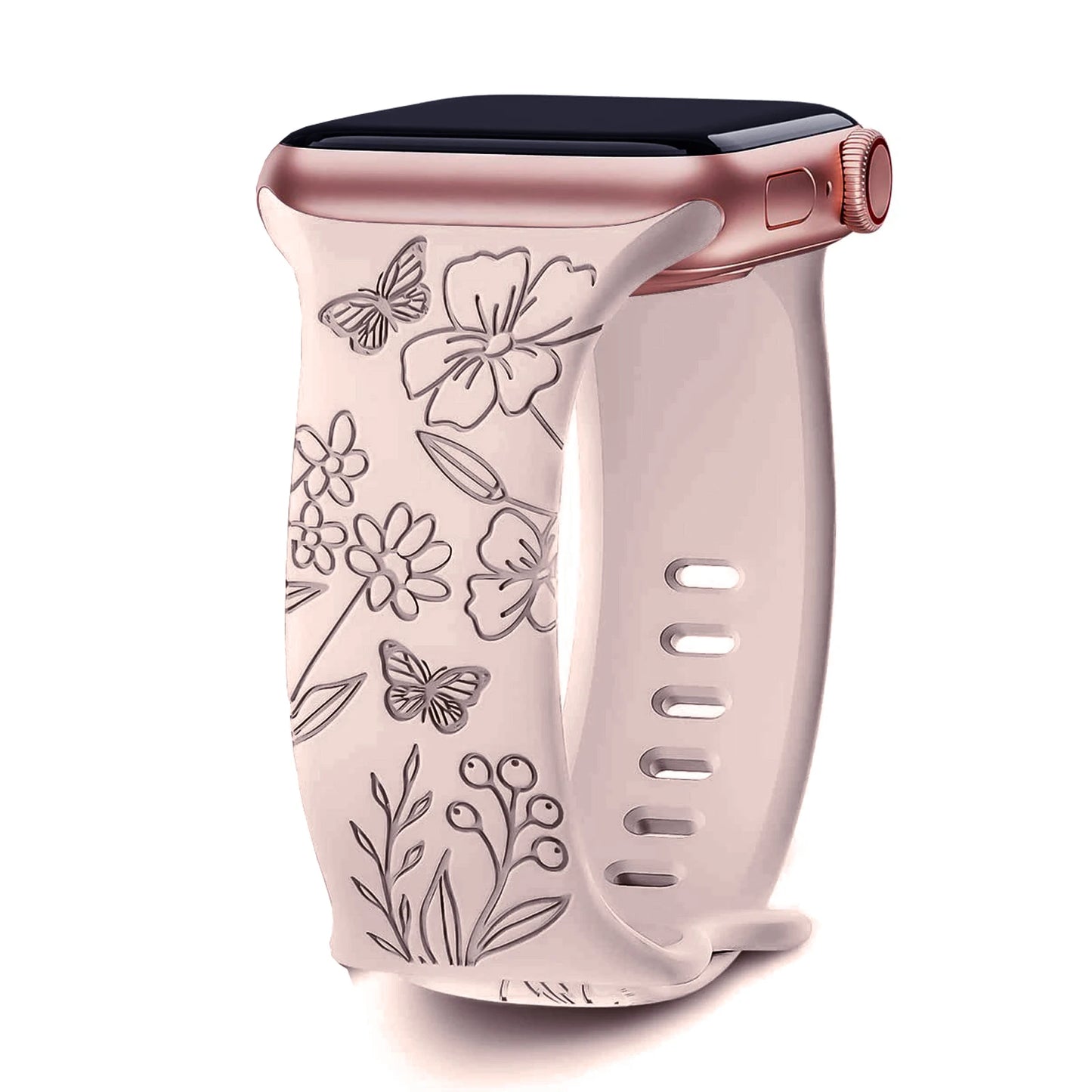 Floral Engraved Strap For Apple Watch Band 40mm 44mm