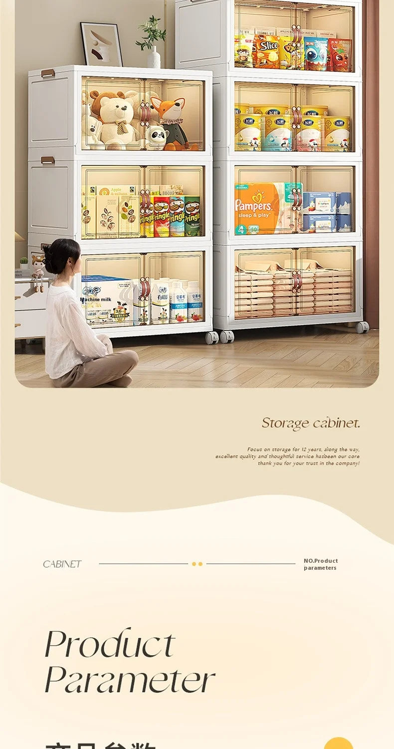 3/4/5 Layers Multifunction Folding Living Room Cabinet Closet Organizer With Wheel Stackable Large Capacity Storage Boxes