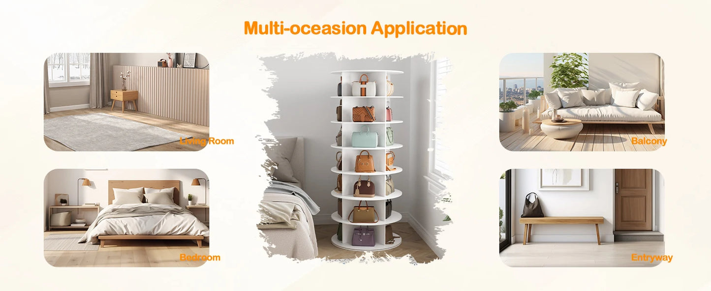 Rotating Shoe Rack Tower 7-layer Organizer, Vertical Rotating Shoe Display, Rotating 360 Degree White Shoe Rack Storage