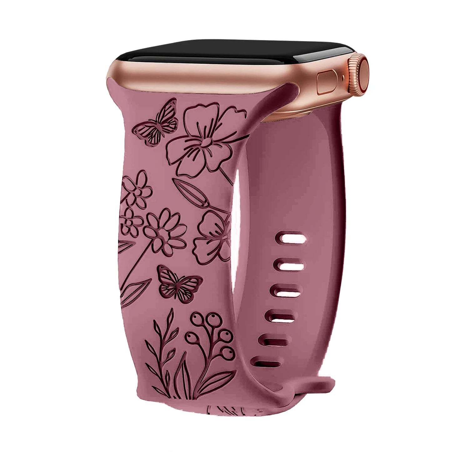 Floral Engraved Strap For Apple Watch Band 40mm 44mm