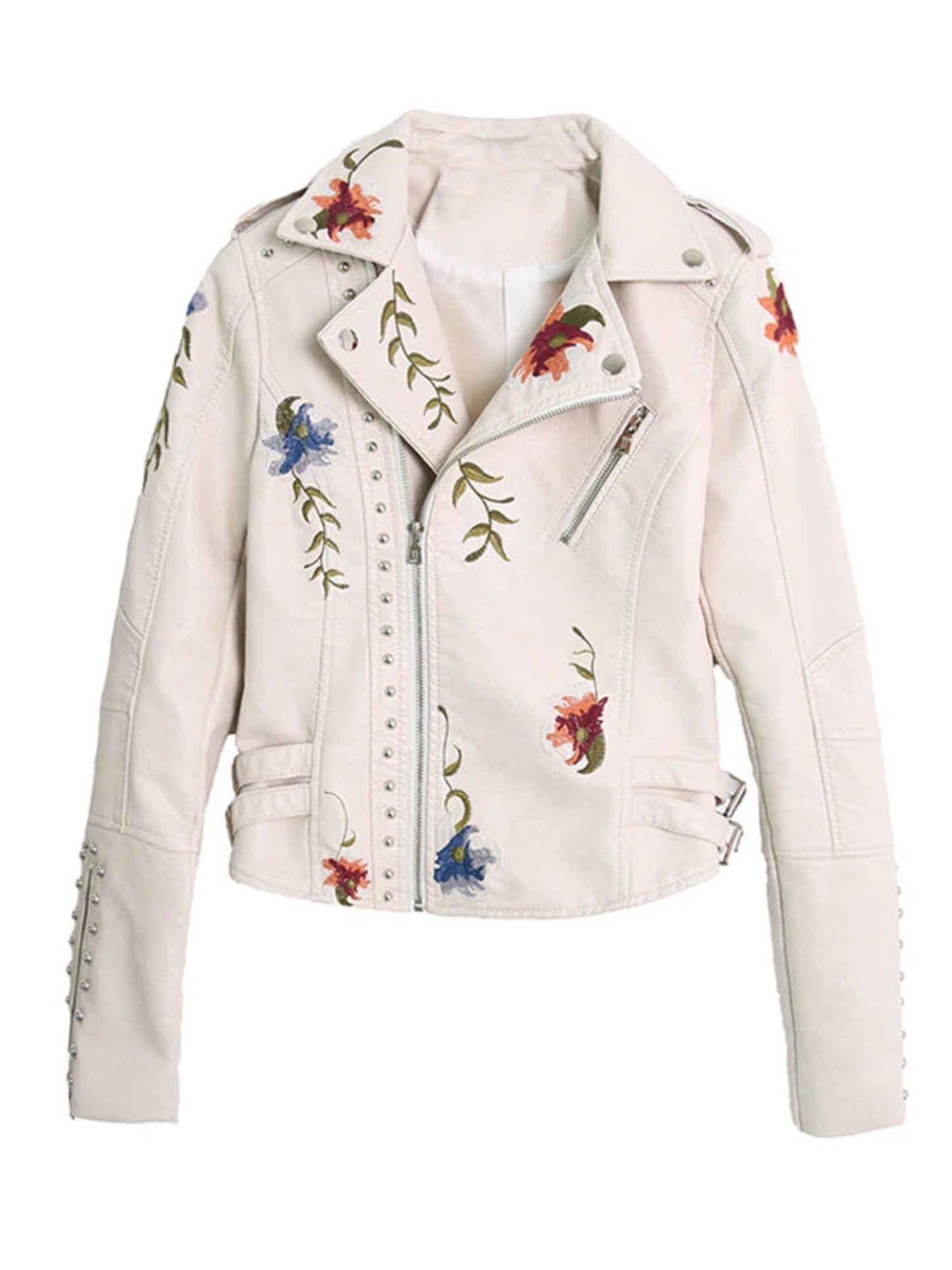 Women's Floral Print Faux Soft Leather Jacket