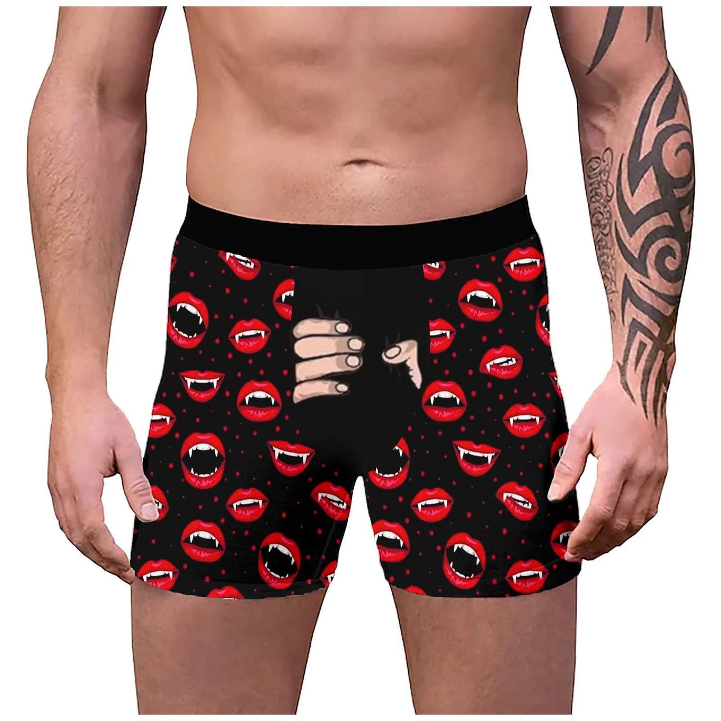Valentine's Day Men's Boxers Lips Print Funny Boxers Black Underwear Male Clothing