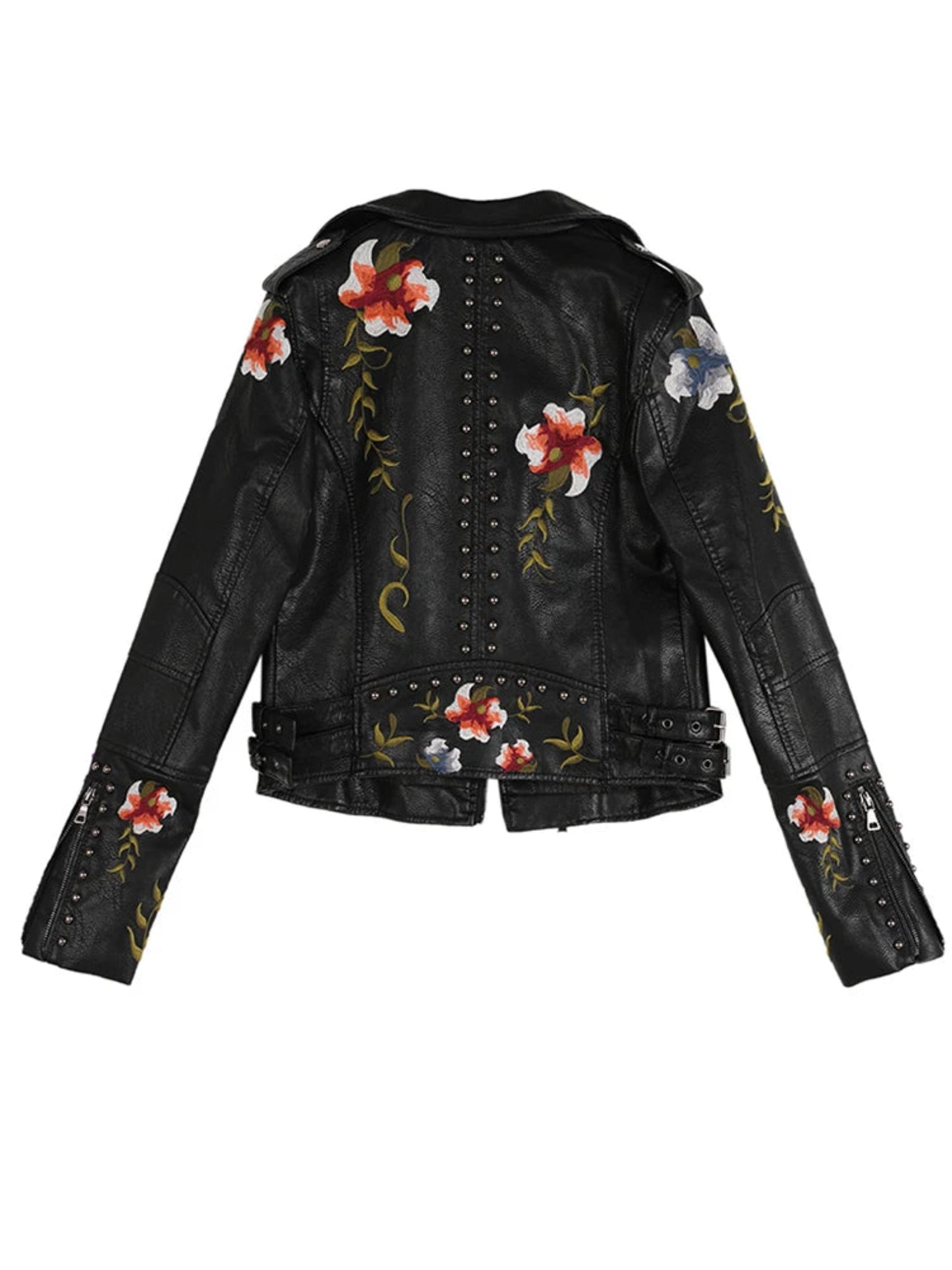 Women's Floral Print Faux Soft Leather Jacket