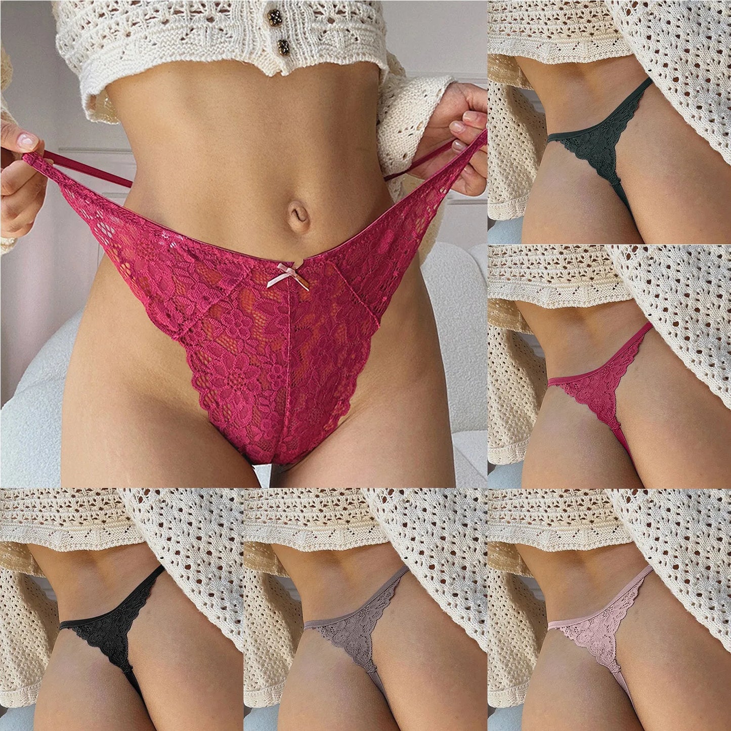 Sexy Lace Panties Womens Hollow Out Transparent Underwear Breathable Soft Floral Embroidery Lingerie Female High Waist G-String