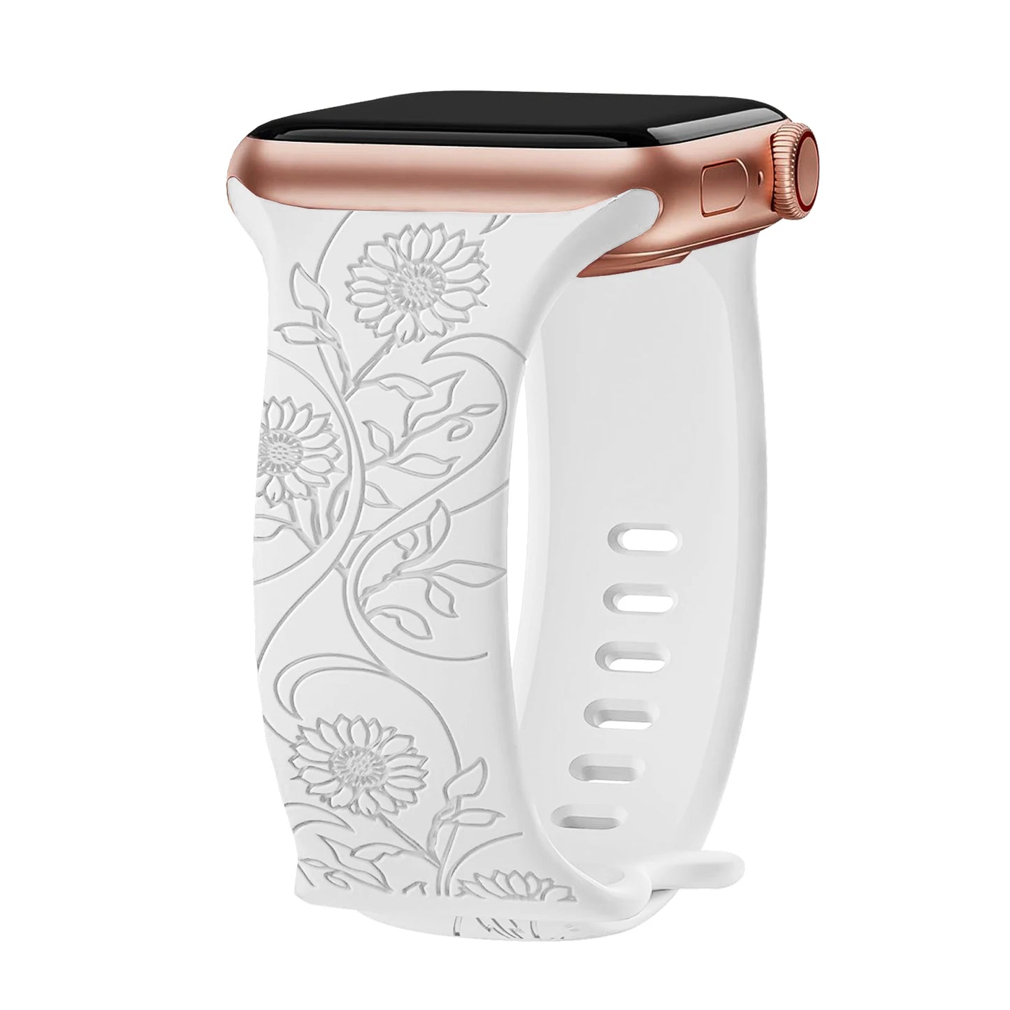 Floral Engraved Strap For Apple Watch Band 40mm 44mm
