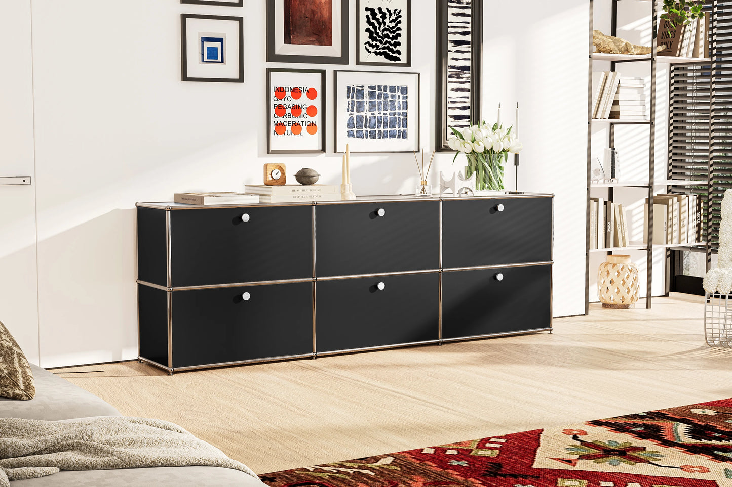 Storage Cabinet Sideboard Haller Cabinet Storage Shelf Modular Furniture Stainless Steel Metal Board Living Room Cabinet-No Keys