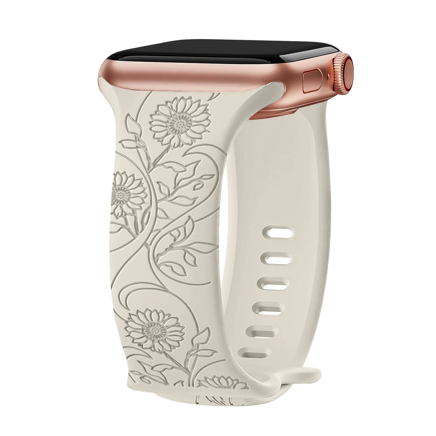 Floral Engraved Strap For Apple Watch Band 40mm 44mm