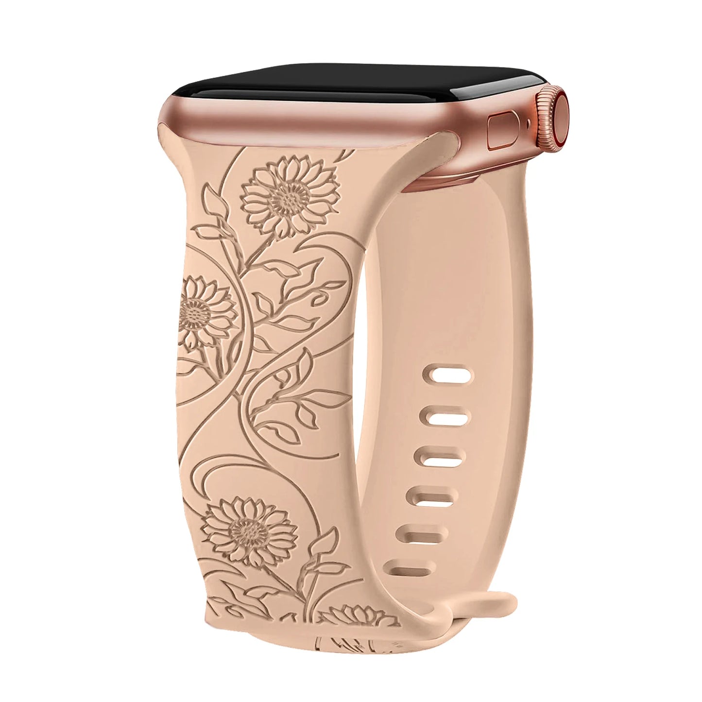 Floral Engraved Strap For Apple Watch Band 40mm 44mm