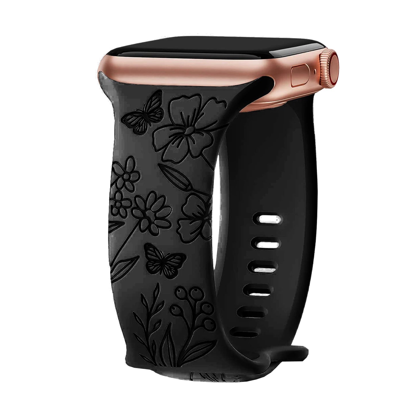 Floral Engraved Strap For Apple Watch Band 40mm 44mm