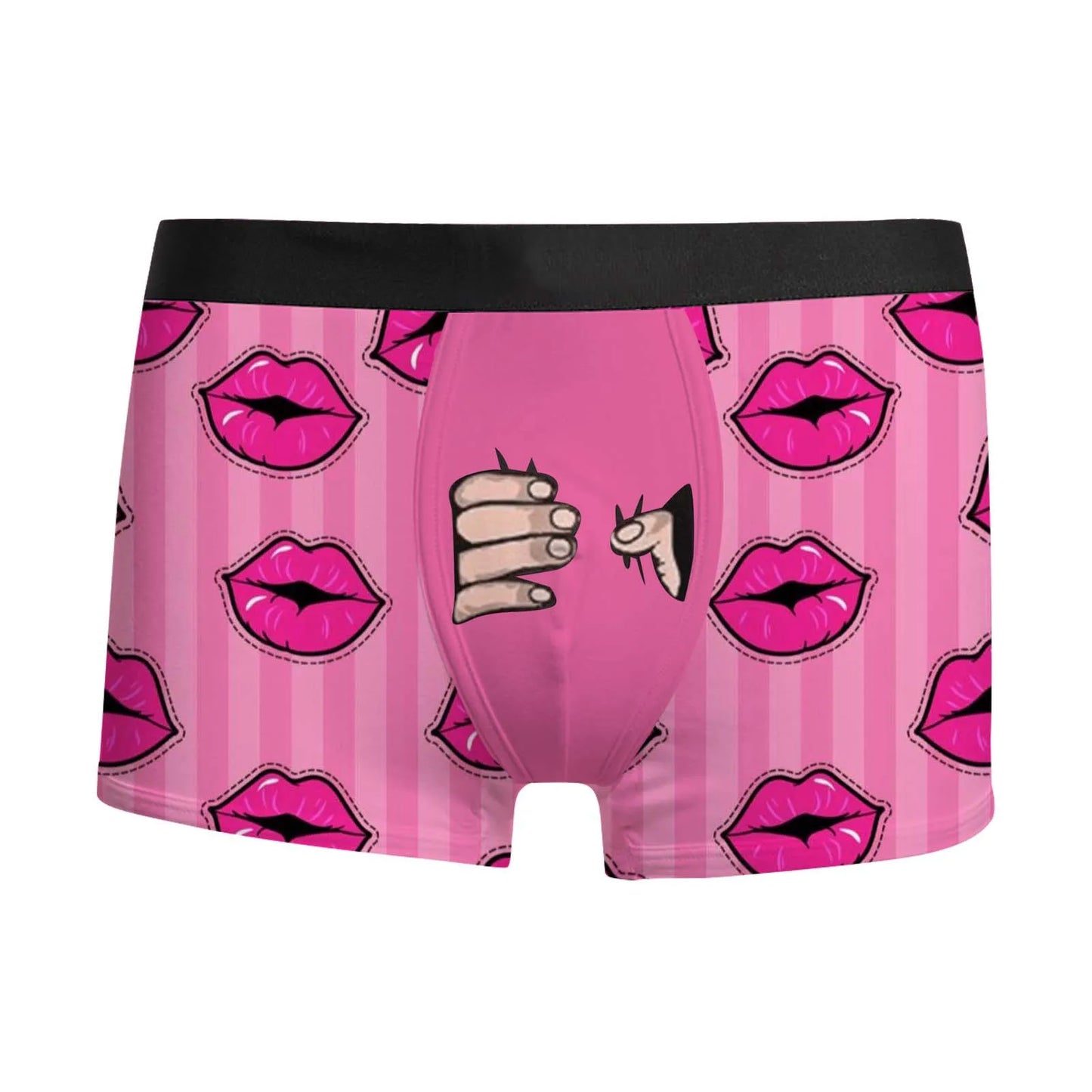 Valentine's Day Men's Boxers Lips Print Funny Boxers Black Underwear Male Clothing