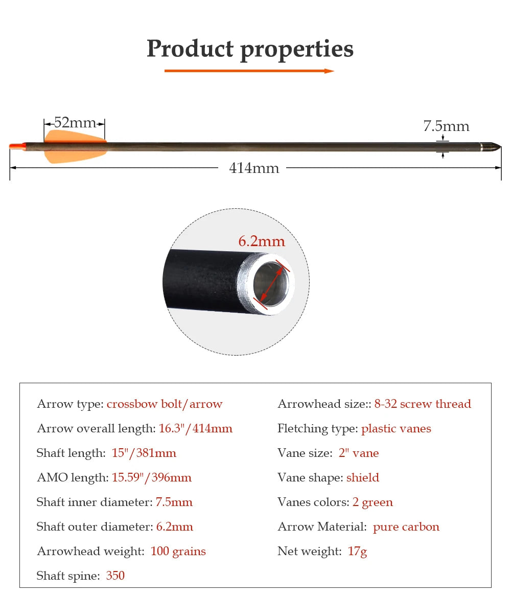 7.5/15 Inch Carbon Crossbow Bolts