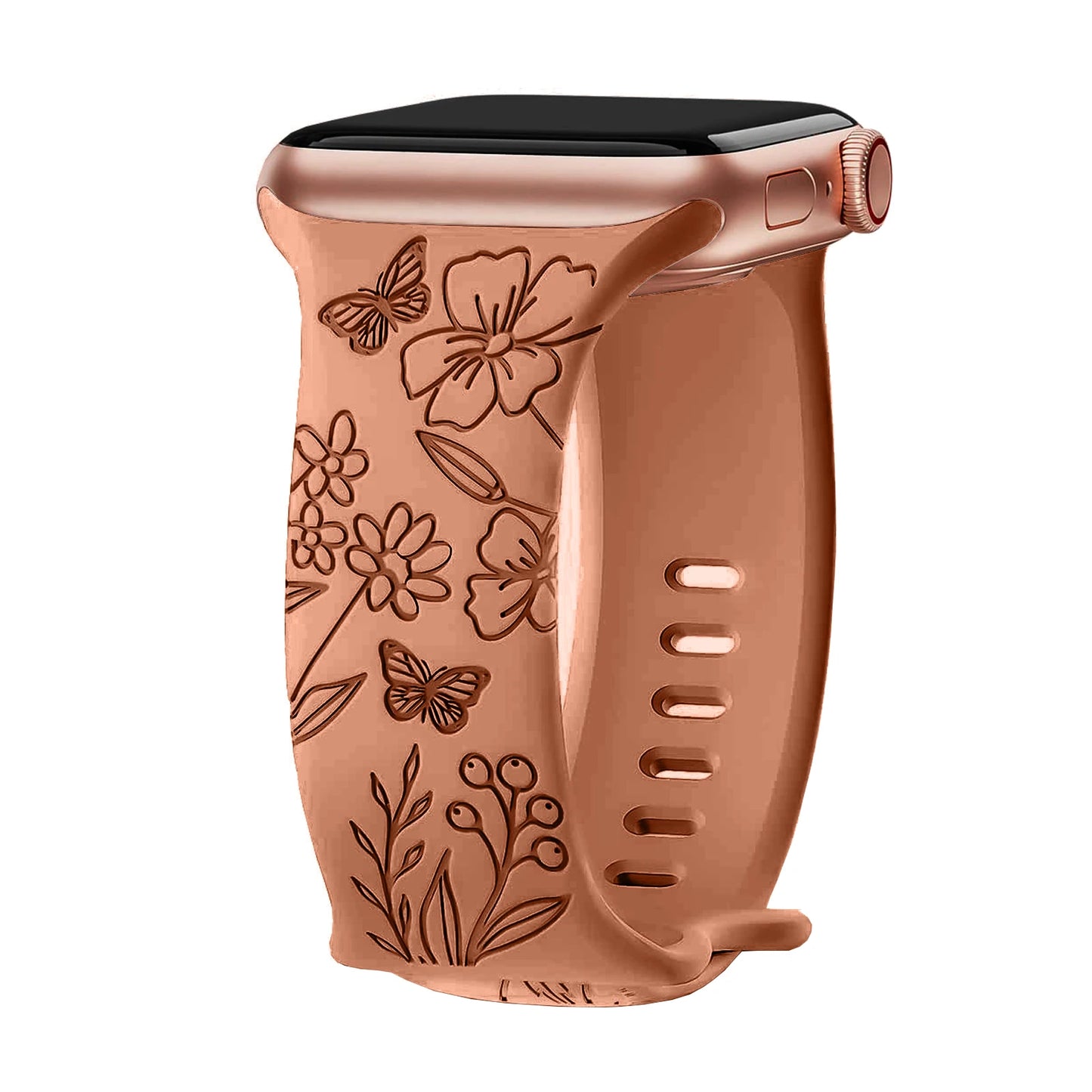 Floral Engraved Strap For Apple Watch Band 40mm 44mm