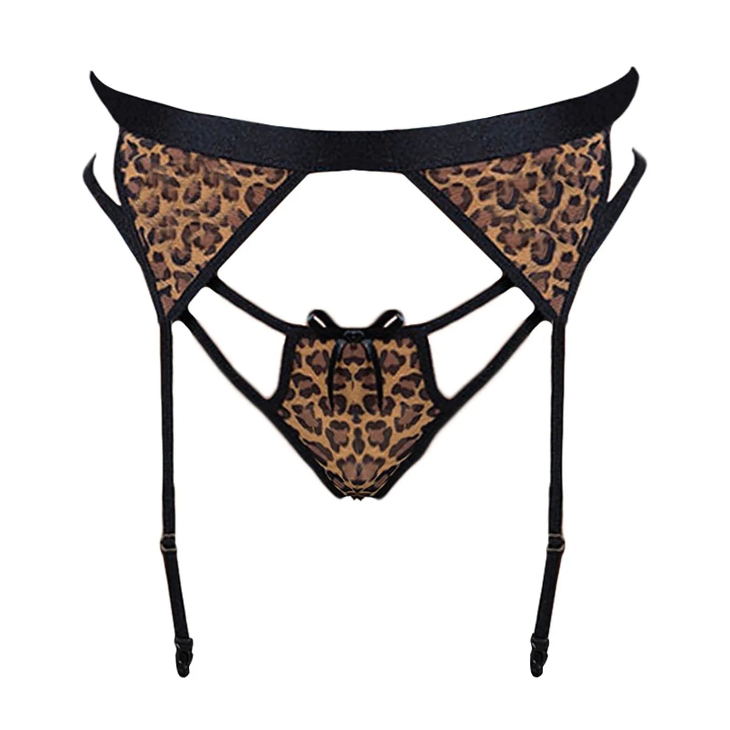 Sexy Adult Lingerie Ultra Sexy Leopard Print Push Up Bra Thong With Garter Set Womens Wireless Leopard Sleepwear Pajama Sets