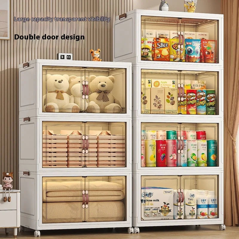 3/4/5 Layers Multifunction Folding Living Room Cabinet Closet Organizer With Wheel Stackable Large Capacity Storage Boxes