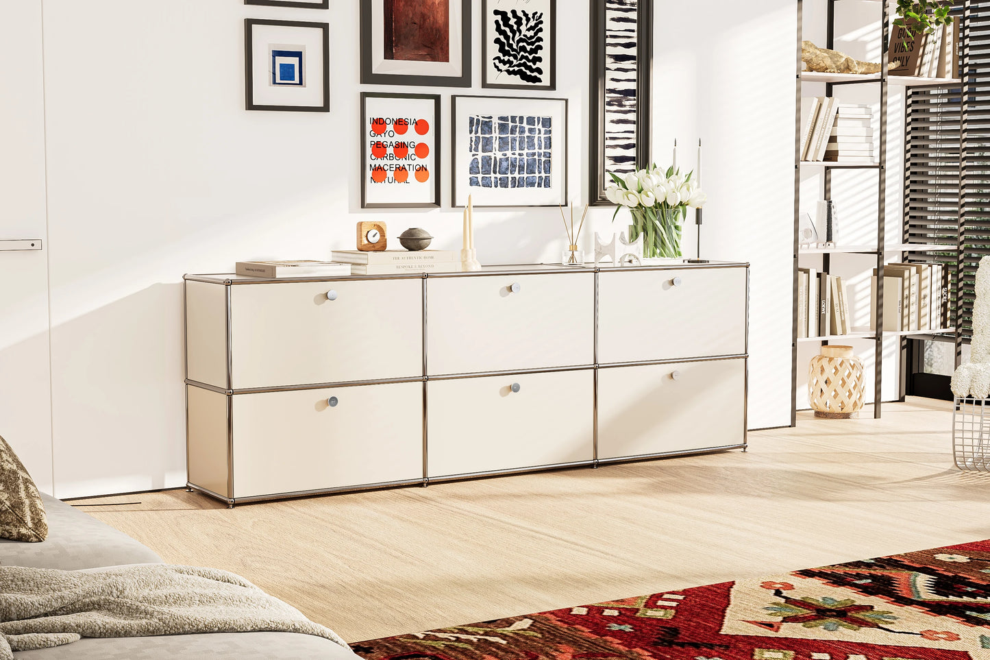 Storage Cabinet Sideboard Haller Cabinet Storage Shelf Modular Furniture Stainless Steel Metal Board Living Room Cabinet-No Keys