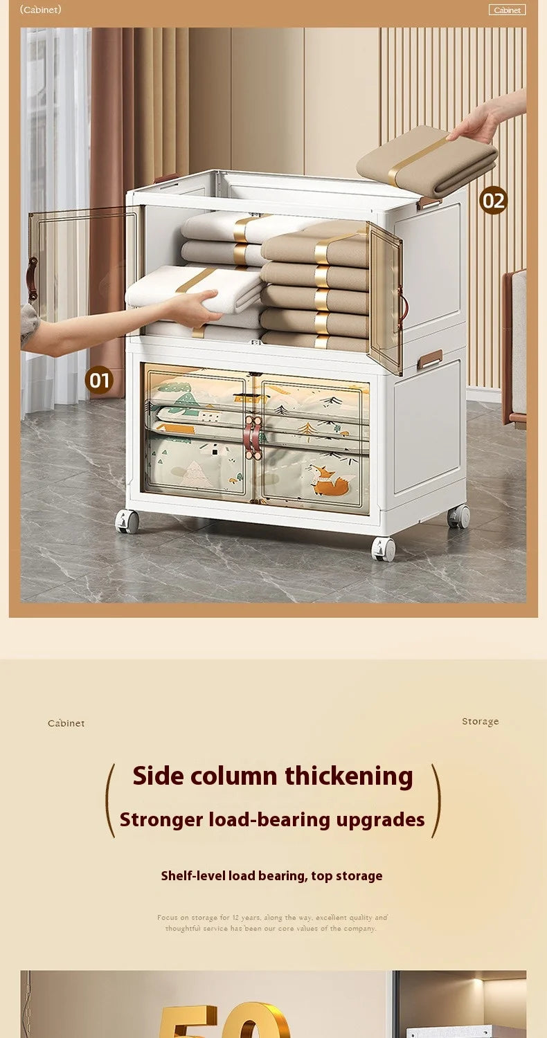 3/4/5 Layers Multifunction Folding Living Room Cabinet Closet Organizer With Wheel Stackable Large Capacity Storage Boxes