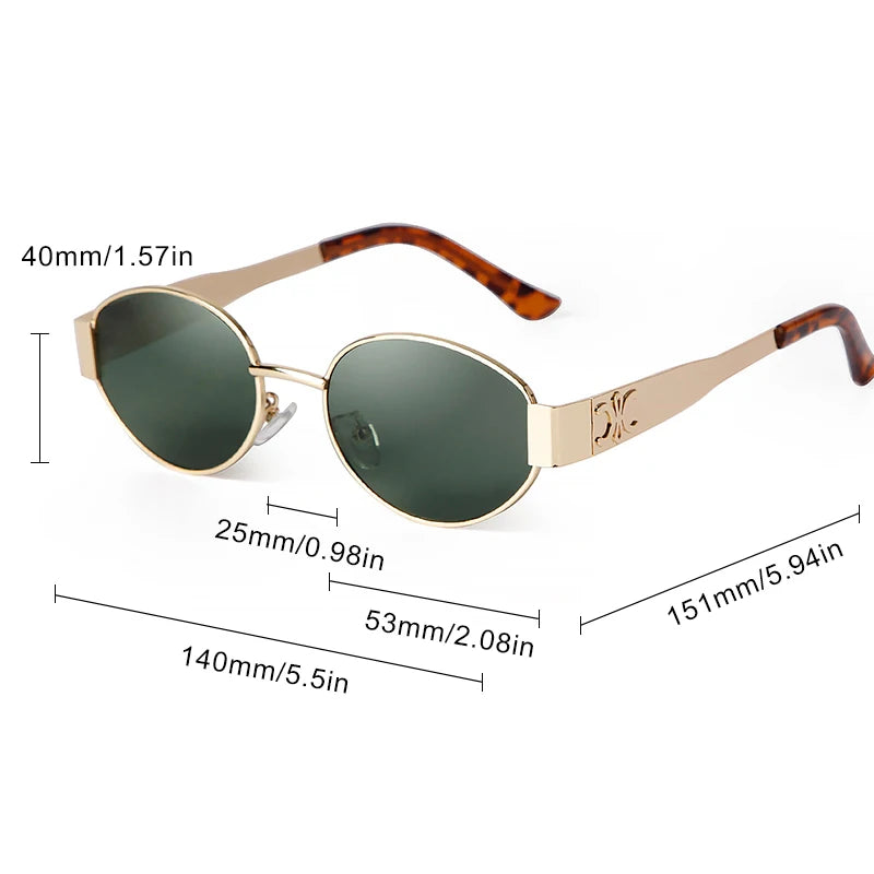 Retro Metal Frame Pilot Oval Sunglasses Women Men Brand Designer Vintage Round Sun Glasses Luxury 90s Green Lens Shades Male UV