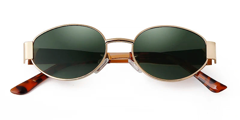 Retro Metal Frame Pilot Oval Sunglasses Women Men Brand Designer Vintage Round Sun Glasses Luxury 90s Green Lens Shades Male UV