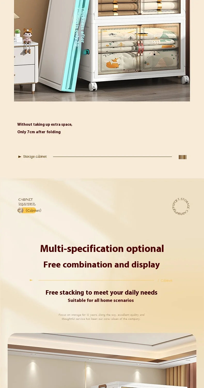 3/4/5 Layers Multifunction Folding Living Room Cabinet Closet Organizer With Wheel Stackable Large Capacity Storage Boxes