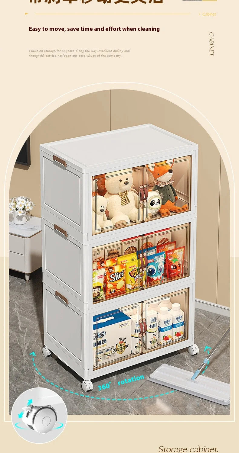 3/4/5 Layers Multifunction Folding Living Room Cabinet Closet Organizer With Wheel Stackable Large Capacity Storage Boxes