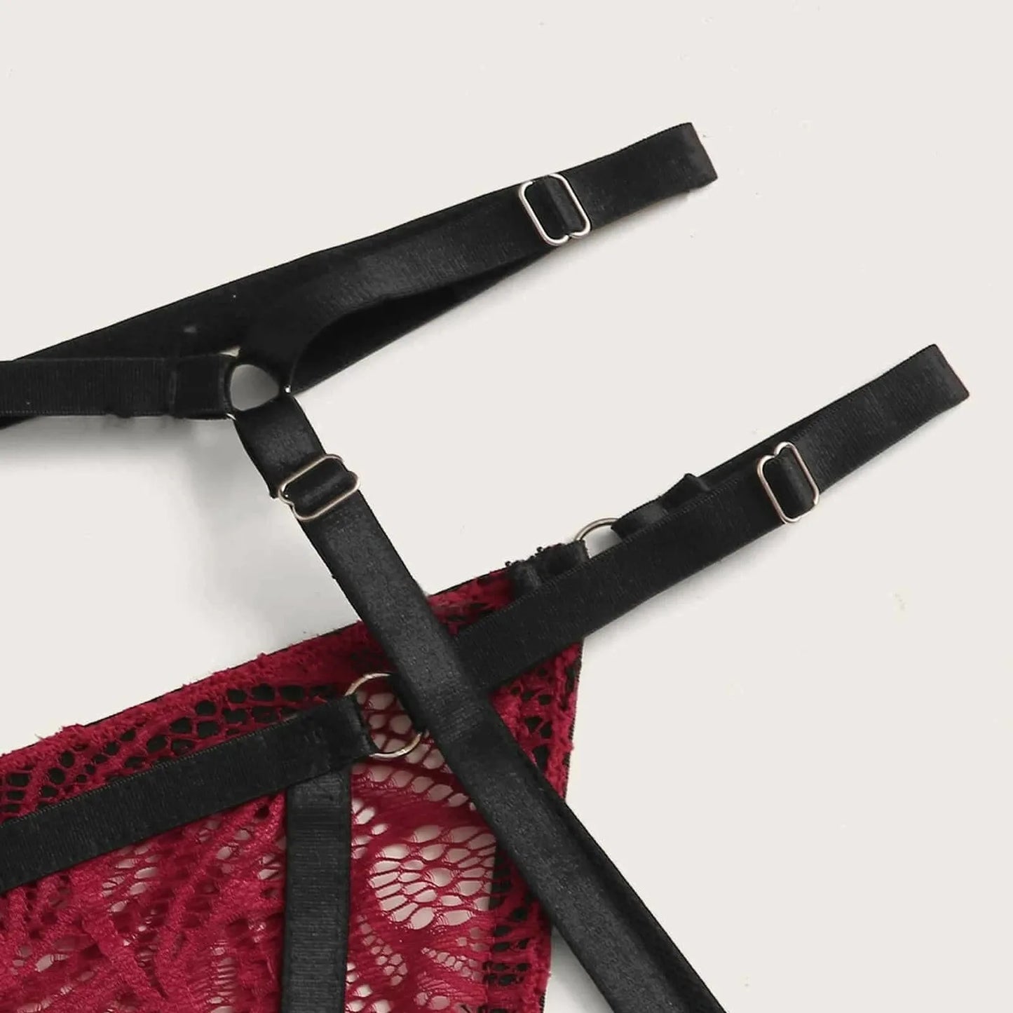 Sexy Lace Crotch Lingerie Set Halter Choker Hollow Bra Underwear Bandage Sleepwear Steel Ring Pajamas Garter Lingerie Sets