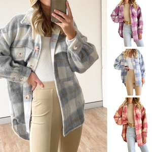 Women's Fashion Plaid Coarse Wool Shirt