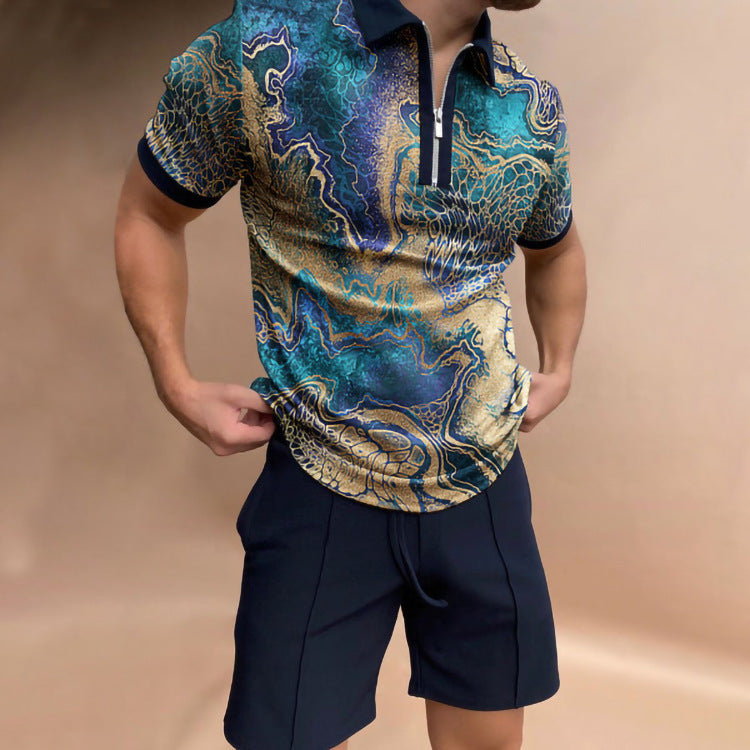 Casual Short Sleeve Digital Printing Slim Fit