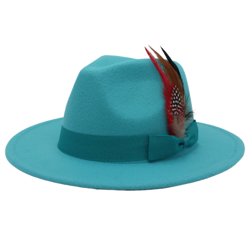 Bow Feather Autumn And Winter Broad-brimmed Hat European And American Style Cashmere Felt Cap