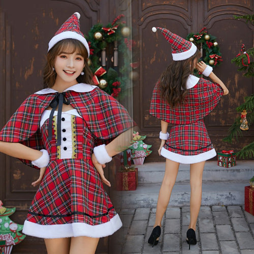 Split Size Christmas Clothing Plaid Cloak Suit