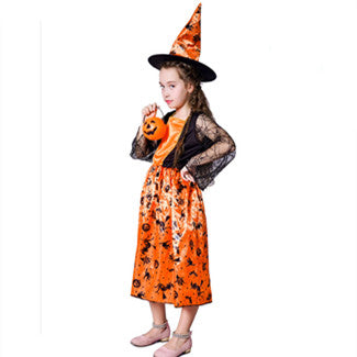 Halloween Children's Little Girl Pumpkin Witch Dress Girl Witch Stage Performance Cosplay Costume