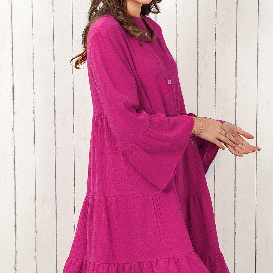 Solid Color Shirt Dress Women's Simple Pleated Loose