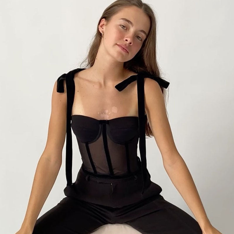 See-through Fitted Waist Backless Camisole For Women