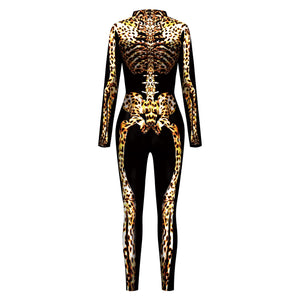 Halloween Parent-child Leopard Skeleton Printing One-piece