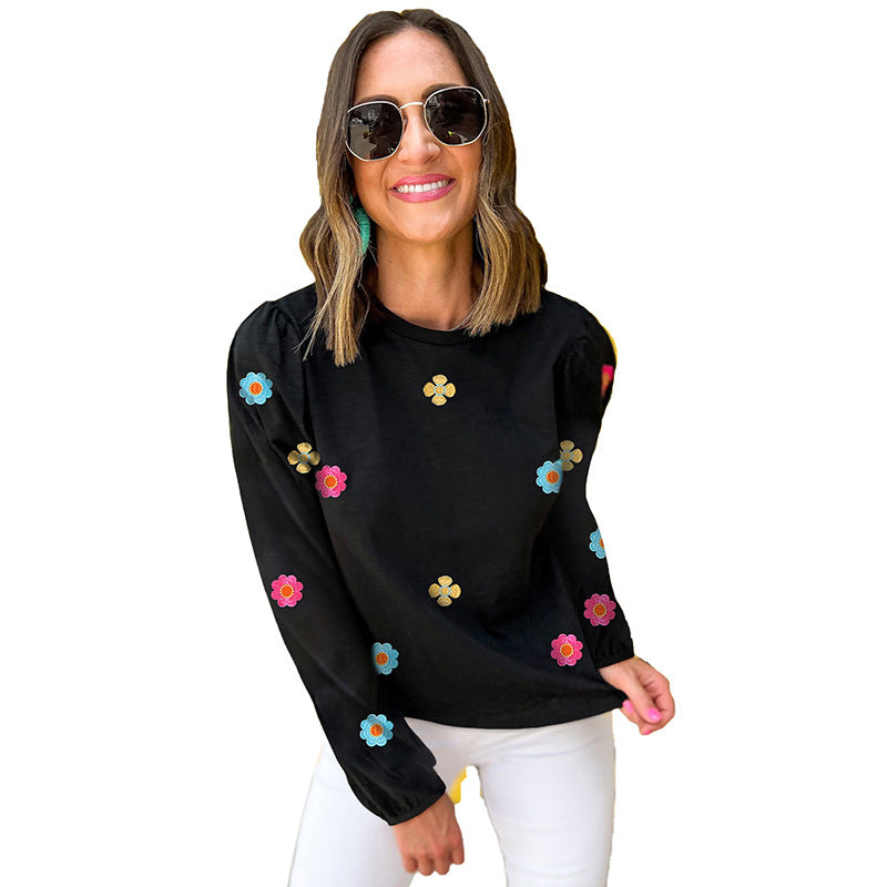 Pullover Long Sleeve European And American Fashion Flower Embroidered Sweater