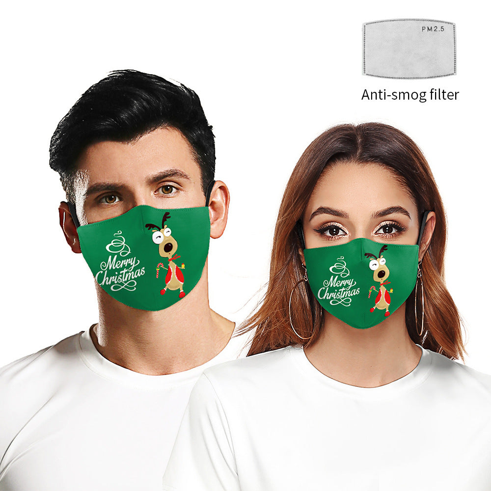 Christmas Green Digital Printing Windproof Double Layer Dustproof Mask