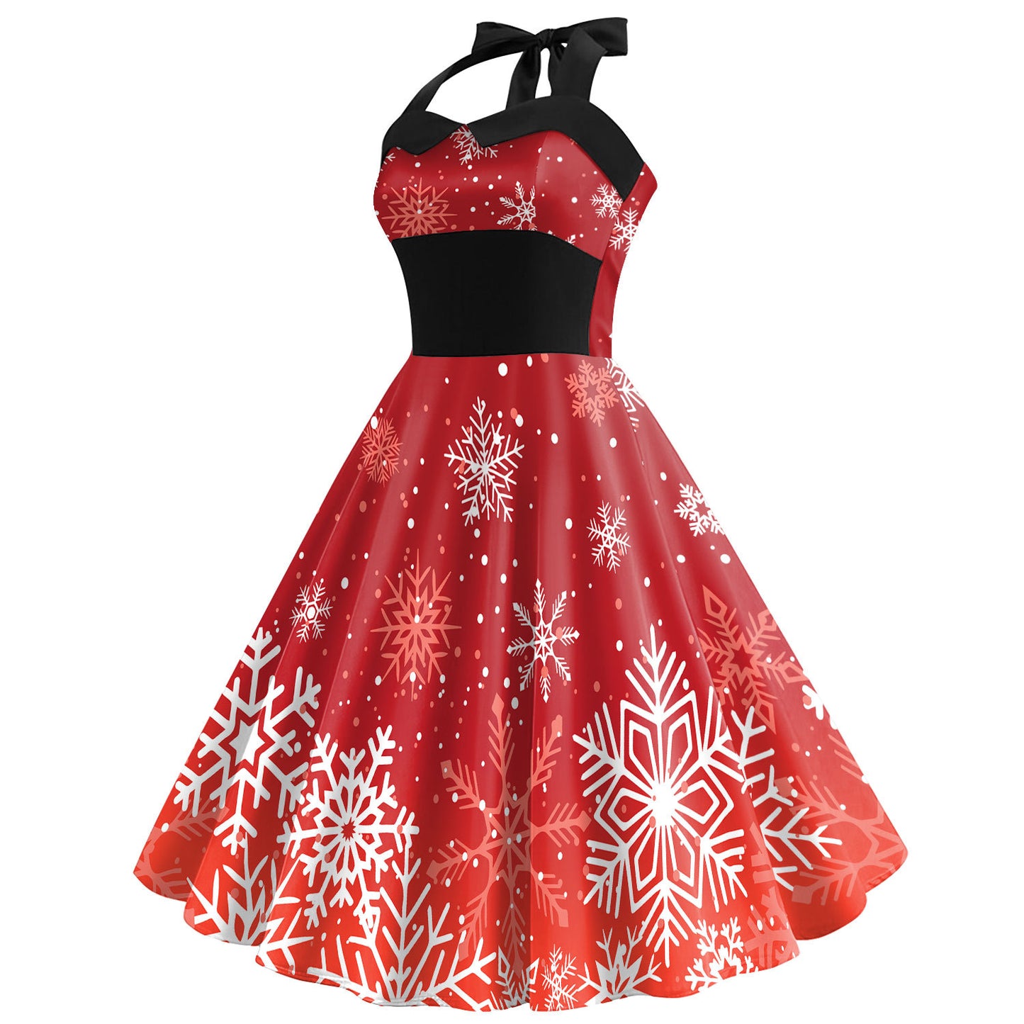 Women's Christmas Snowflake Print Strap High Waist Dress