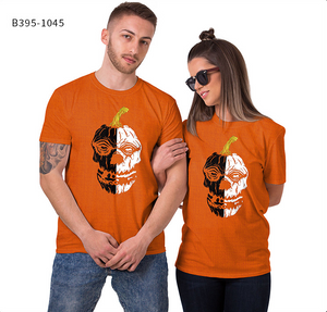 Women's Horror Pumpkin Skeleton Digital Printed Round Neck Short Sleeve